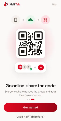 Half Tab screen with a QR code for joining a group